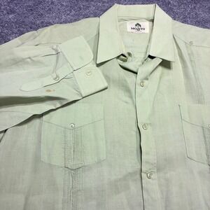 MOJITO COLLECTION Guayabera Shirt Mens 2XL Green Long Sleeve Button-Up 4 Pockets